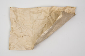 Recycled paper, crumpled paper, used paper on white background