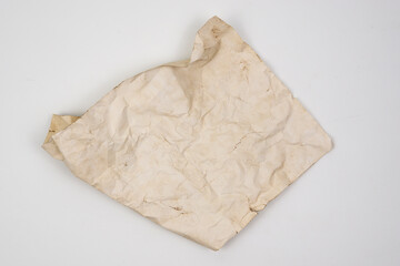 Recycled paper, crumpled paper, used paper on white background