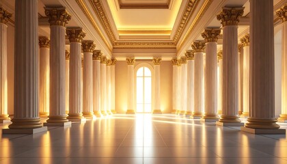 Obraz premium Sunlit Grand Hall Columns Interior.