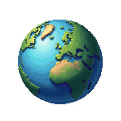 Fototapeta premium Pixel art globe, an earth illustration in charming retro digital style