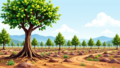 Fototapeta premium create an image of a tree plantation in a reforested area, contributing to environmental sustainability by bating climate change through afforestation