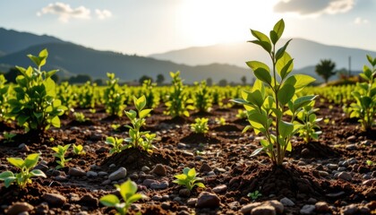 create a photo image of a tree plantation promoting environmental sustainability and bating climate change through reforestation and afforestation