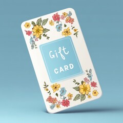 Obraz premium Colorful gift card with floral design for special occasions, showcasing vibrant flowers against a light blue background