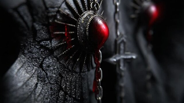Delve into the intricate details of dark religious symbolism highlighted by striking artifacts. This captivating setting offers a glimpse into deeper themes and meanings