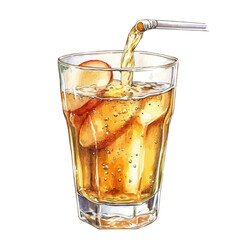 Cider Poured Into Glass, watercolor illustration vector, high quality, isolated on a white background.