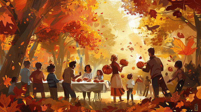 People Participating in Thanksgiving Charity Events: Giving Back to the Community - Powered by Adobe