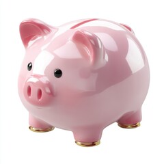 Cute pink piggy bank with glossy finish, ideal for saving coins and teaching children about finance and saving habits