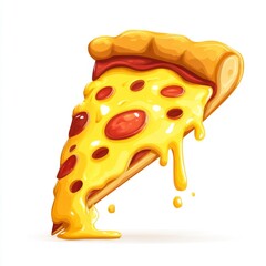 Delicious Illustrative Slice of Pepperoni Pizza with Melted Cheese and Juicy Toppings on a White Background