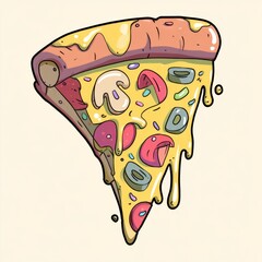 Colorful Slice of Pizza with Melting Cheese and Toppings on a Light Background Ideal for Food Illustrations