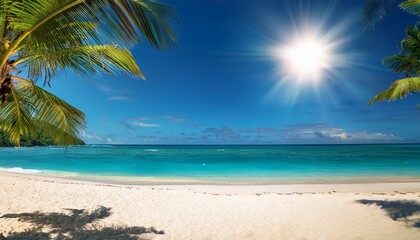 Fototapeta premium tropical beach with palm trees and sun