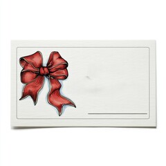 Bow Decoration on Blank Card for Gift Giving, Holiday Decoration, Celebration, and Special Occasions with Red Ribbon Accent