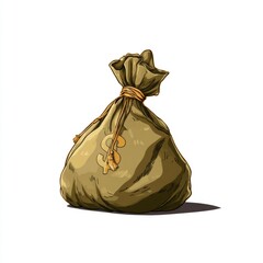 Illustrative Drawing of a Money Bag with Dollar Sign Symbolizing Wealth and Financial Success in a Simple Artistic Style