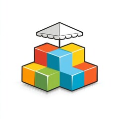 Colorful Building Blocks Under a White Umbrella for Creative Play and Learning in Educational Environments