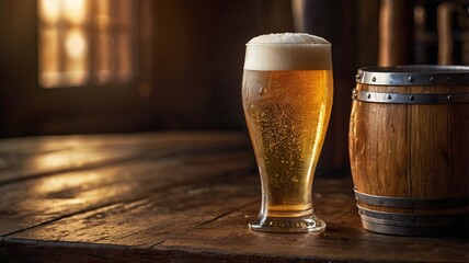 Refreshing Cold Beer on Rustic Wooden Table