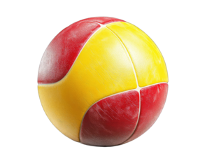 Round sports ball, red & yellow, textured