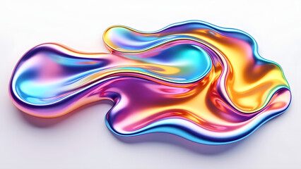 High resolution render of colorful liquid fluid abstract shape with smooth, shiny, and reflective surface in vibrant blue, purple, and gold tones