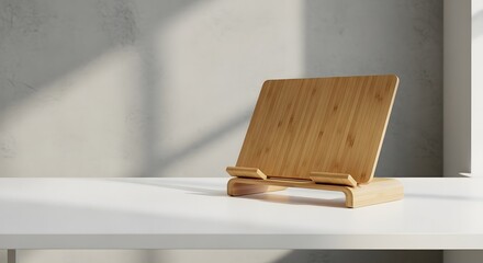 Modern bamboo tablet and book stand on white table