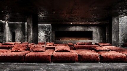 Luxurious Lounge Area Featuring Modular Seating and a Sleek Fireplace Design