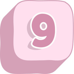 Number 9 Pink 3D Cartoon Digit Icon for Kids Learning and Cute Educational Design