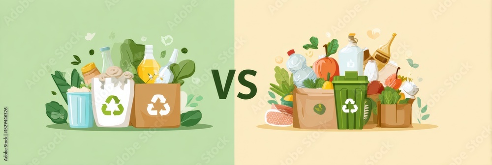 Poster infographic demonstrating differences between compostable, recyclable, and landfill materials in was