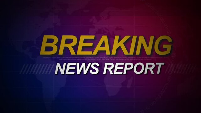 Dynamic breaking news motion graphics video featuring bold typography, red and blue gradient background, and animated world map elements. Perfect for news intros, emergency broadcasts.