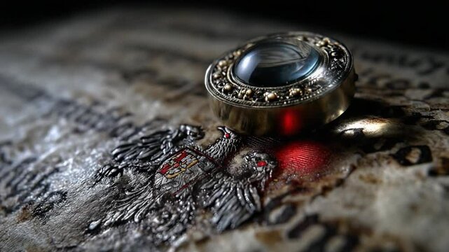 A detailed examination of an ornate artifact showcasing intricate designs and symbols relevant to the study of religion