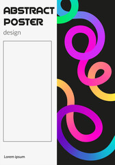 Vertical modern poster with abstract wavy lines in bright rainbow gradients color. Vector art.