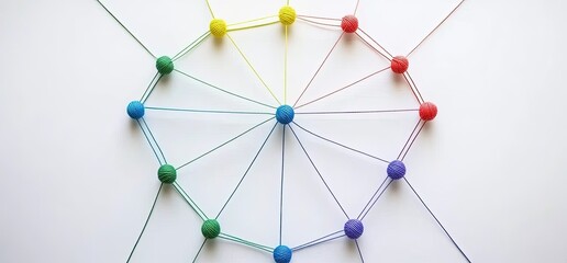 Colorful interconnected spheres on white background