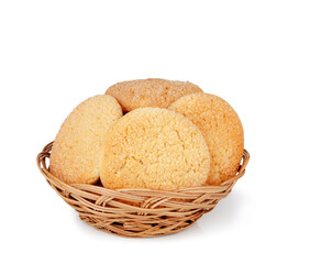 Basket of cookies isolated on a white background, contour