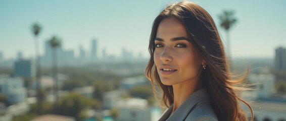 Middle Eastern Successful Businesswoman in Downtown Los Angeles, Extreme Close-Up