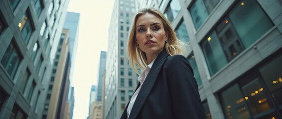 Caucasian Successful Businesswoman in Downtown New York City Extreme Close-Up