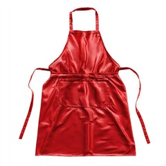 A vibrant red apron with adjustable ties and a front pocket.  Features a smooth, polished appearance