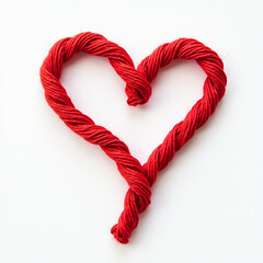Red Heart Formed Entirely from a Thin Continuous Red Thread Looping and Weaving Intricately