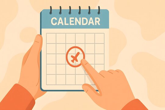 Hand Pointing at Calendar Date for Travel Planning and Scheduling - Powered by Adobe