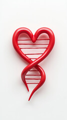 Red Heart Twisted into Double Helix DNA Strand on White Background