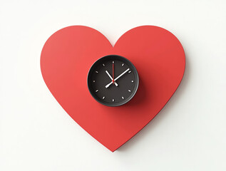 Red Heart with Minimalist Black Clock Face and Ticking Hands Symbolizing Time