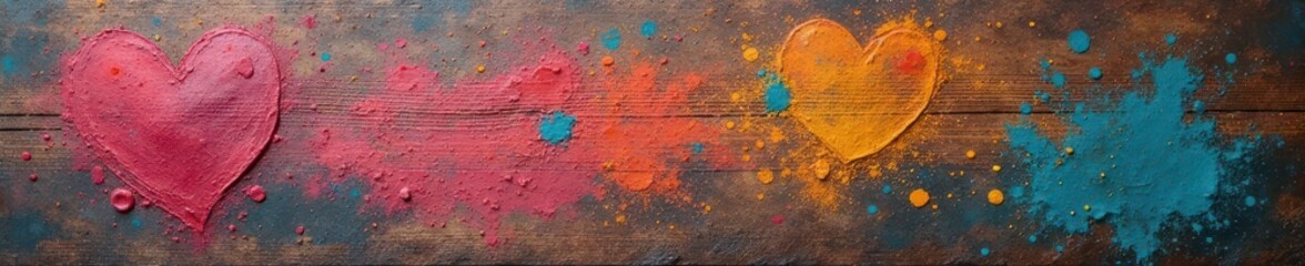 Obraz premium Etched markings, layers of paint, weathered desk top, detail, weathered wood