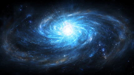 Outer space with radiant blue core and galaxy swirls, glowing aura