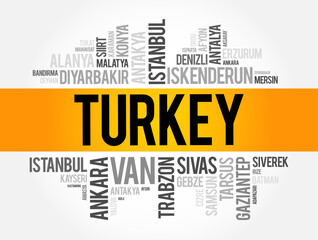 List of cities in Turkey word cloud collage, business and travel concept background