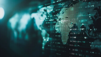Digital World: A stunning, close-up view of a world map, seamlessly overlaid with data streams. The image portrays a sense of interconnectedness and the ever-evolving digital landscape. 