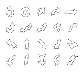 Arrow decorative outline line art set with hand drawn abstract navigation for decoration, design elements and motion direction in for yours illustration minimal creative graphic projects