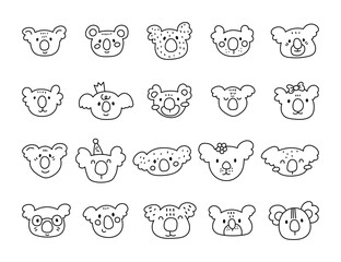 Charming cartoon koala face set created for and outline line art with cute animal friendly character head for yours illustration and creative designs projects © palau83