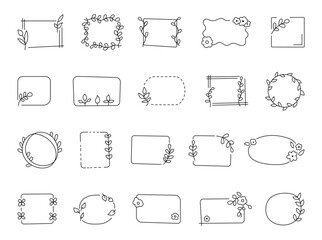 Banner frame botanical element set with floral outline line art shapes for yours illustration and creative decorative designs projects and natural inspired