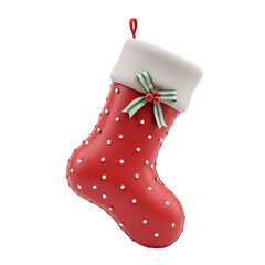 Festive 3D Rendered Red Christmas Stocking with White Polka Dots and Ribbon Bow