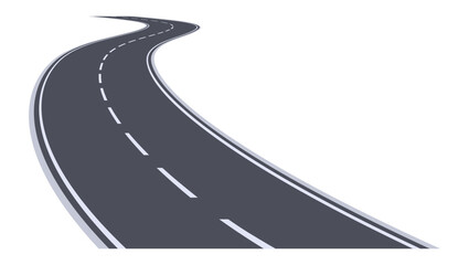 Winding highway stretching into the horizon against a white background evokes themes of journey, travel, and endless possibilities, symbolizing adventure and exploration