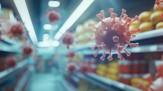 Abstract bird flu virus particles on minimalist surface, symbolizing health protection awareness. - Powered by Adobe