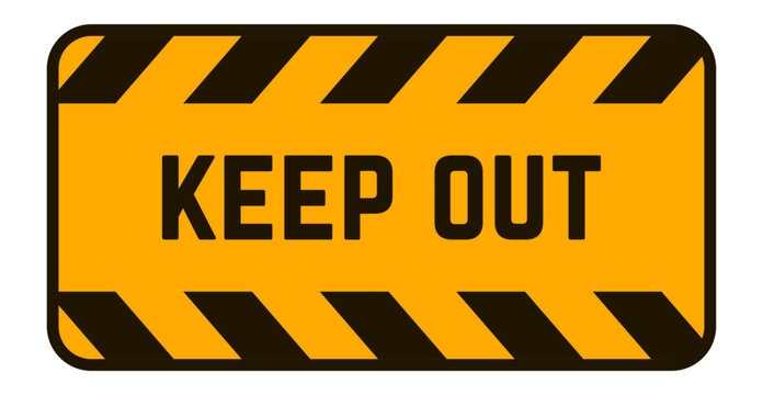 Keep out sign indicating restricted access, highlighting safety precautions and warning against unauthorized entry to hazardous or private property with bold text and hazard stripes
