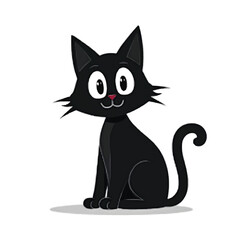 Cartoon Cat Black Silhouette Vector with Big Eyes and Curved Tail on White Background