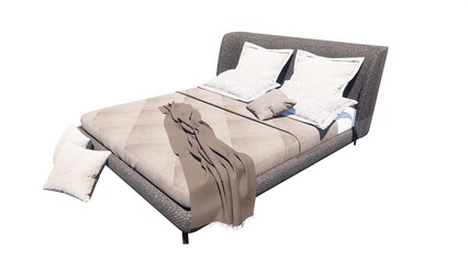 Cream colored bed design with white background