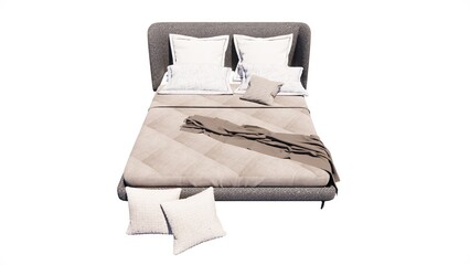 Cream colored bed design with white background